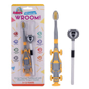 Adore Wroom F1 Car Theme Toothbrush with Moomba Tongue Cleaner- Pack of 2 Yellow