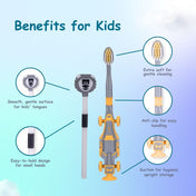 Adore Wroom F1 Car Theme Toothbrush with Moomba Tongue Cleaner- Pack of 2 Yellow