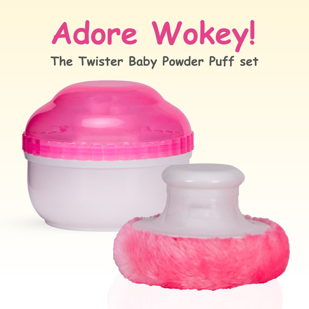 Adore Wokey! The Twist to Open Powder Puff Case set- Pink