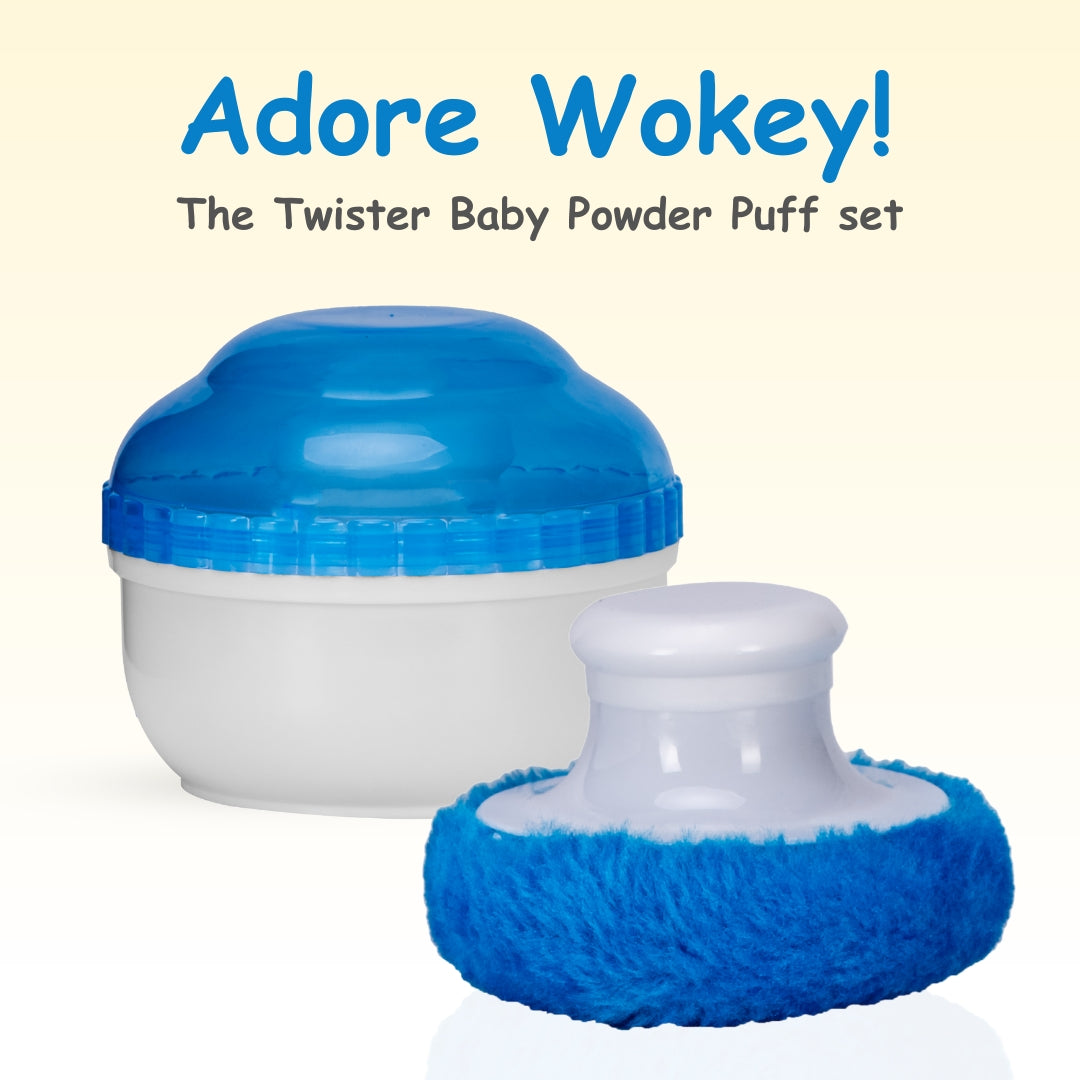 Adore Wokey! The Twist to Open Powder Puff Case set- Blue