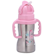 Adore Gracious! Stainless Steel Straw Sipper with Twin Handle 290ml- Pink Dino