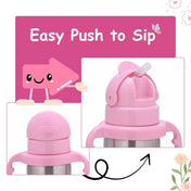 Adore Gracious! Stainless Steel Straw Sipper with Twin Handle 290ml- Pink Dino