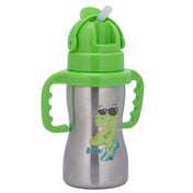 Adore Gracious! Stainless Steel Straw Sipper with Twin Handle 290ml- Green Dino