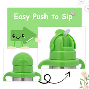Adore Gracious! Stainless Steel Straw Sipper with Twin Handle 290ml- Green Dino