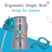 Adore Gracious! Stainless Steel Straw Sipper with Twin Handle 290ml- Blue Toucan