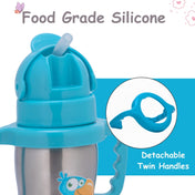 Adore Gracious! Stainless Steel Straw Sipper with Twin Handle 290ml- Blue Toucan