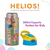 Adore Helios! Double Wall Insulated Stainless Steel Sipper 350ml- Blue Animals