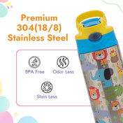 Adore Helios! Double Wall Insulated Stainless Steel Sipper 350ml- Blue Animals