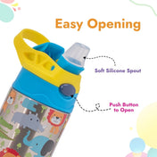 Adore Helios! Double Wall Insulated Stainless Steel Sipper 350ml- Blue Animals