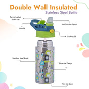 Adore Helios! Double Wall Insulated Stainless Steel Sipper 350ml - Green Robo