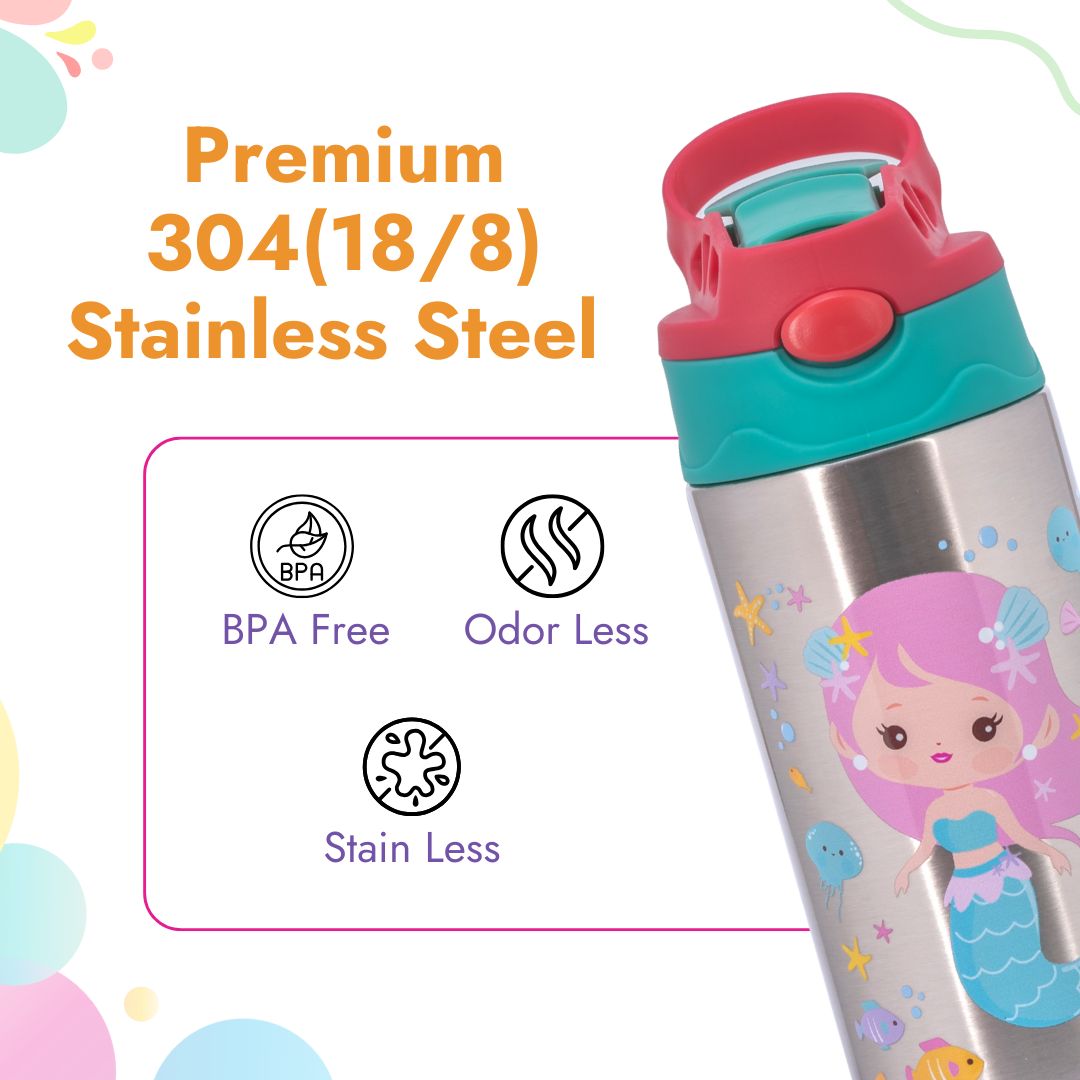 Adore Helios! Double Wall Insulated Stainless Steel Sipper 350ml- Pink Mermaid
