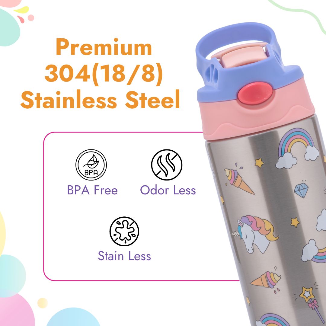 Adore Helios! Double Wall Insulated Stainless Steel Sipper 350ml- Purple Unicorn