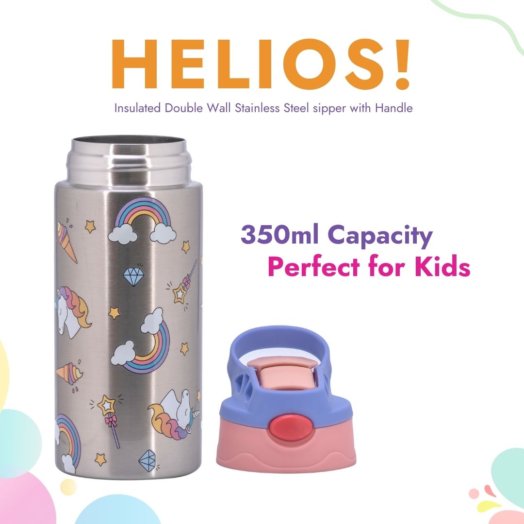 Adore Helios! Double Wall Insulated Stainless Steel Sipper 350ml- Purple Unicorn