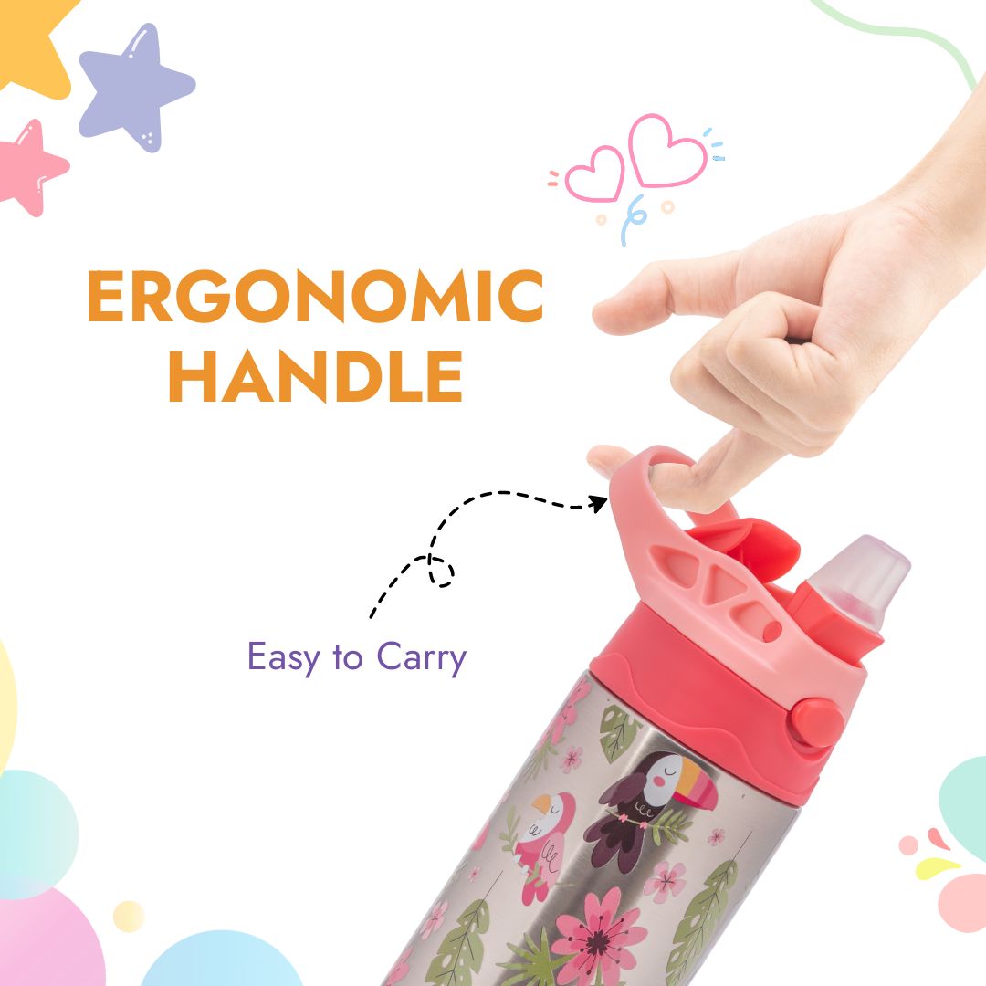 Adore Helios! Double Wall Insulated Stainless Steel Sipper 350ml- Pink Birds