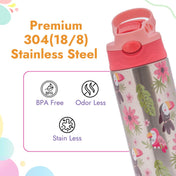 Adore Helios! Double Wall Insulated Stainless Steel Sipper 350ml- Pink Birds