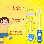 Adore Zoom! Kids Racking Theme Toothbrush with Suction Base- Pack of 4- Multicolor