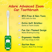 Adore Zoom! Kids Racking Theme Toothbrush with Suction Base- Pack of 4- Multicolor
