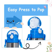 Adore Lucido Double Wall insulated Straw Sipper with Adjustable Strap - 350ml Blue