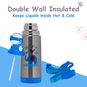 Adore Lucido Double Wall insulated Straw Sipper with Adjustable Strap - 350ml Blue