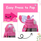 Adore Lucido Double Wall insulated Straw Sipper with Adjustable Strap - 350ml Pink