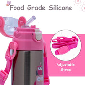 Adore Lucido Double Wall insulated Straw Sipper with Adjustable Strap - 350ml Pink