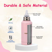Adore Dr. Feed D1 Stainless Steel Double Wall Insulated Feeding Bottle with Anti- Colic Teat 300ml Pink