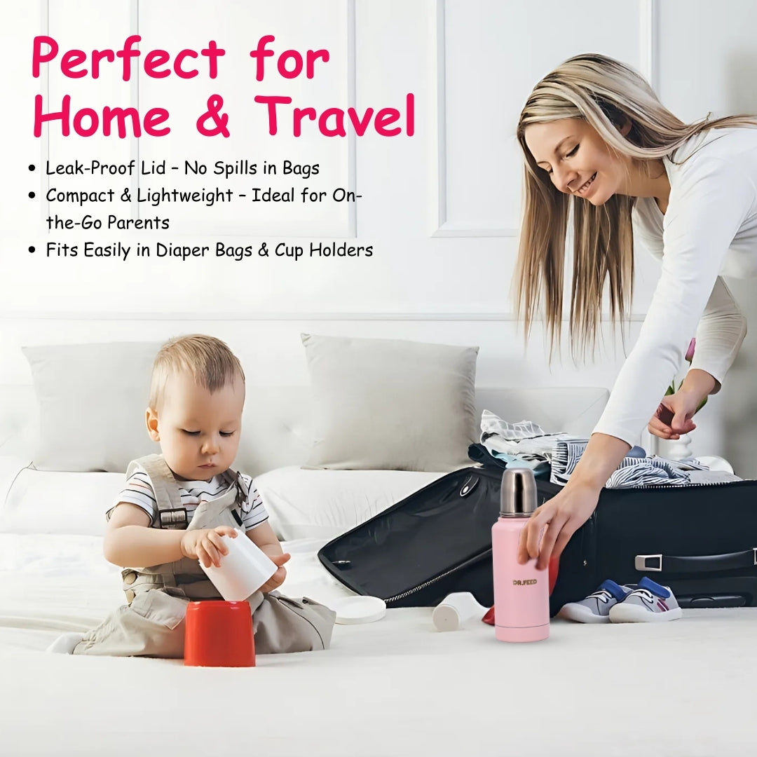 Adore Dr. Feed D1 Stainless Steel Double Wall Insulated Feeding Bottle with Anti- Colic Teat 300ml Pink