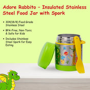 Adore Rabbito - The Stainless Steel Insulated Food jar with Spork- 350ml - Green
