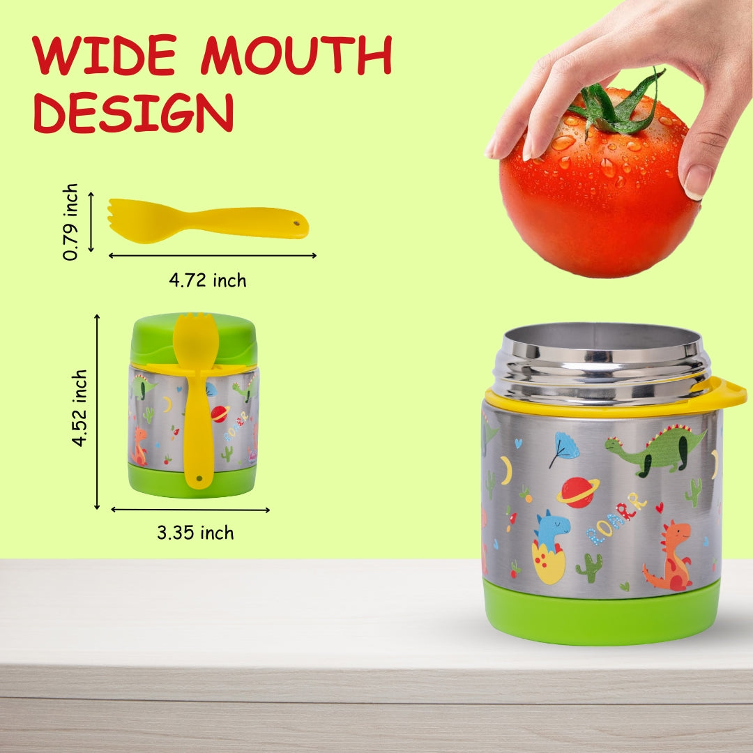 Adore Rabbito - The Stainless Steel Insulated Food jar with Spork- 350ml - Green