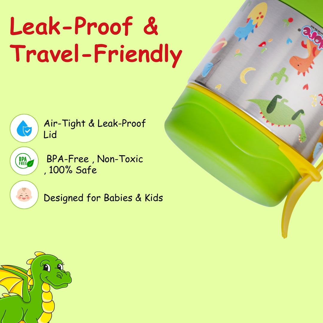 Adore Rabbito - The Stainless Steel Insulated Food jar with Spork- 350ml - Green