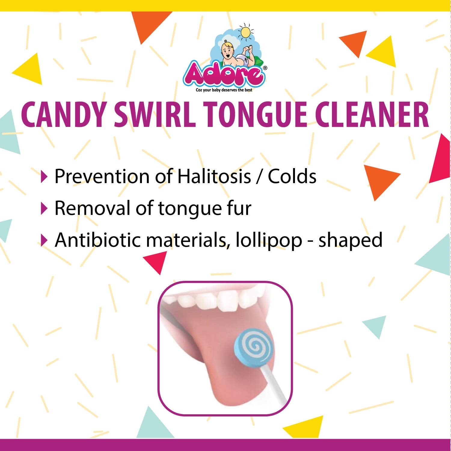 Adore Candyswirl Tongue Cleaner With Safety Case - Pack of 4