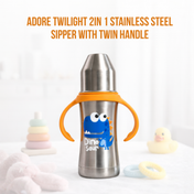 Adore Twilight 2in 1 Stainless Steel Sipper with Twin Handle 250ml - Orange Dino