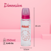 Adore Glaze Senior 2 Stage Glass Feeding Bottle with Anti- Colic Teat -250ml- Pink