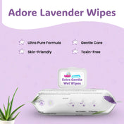 Adore Baby Lavender Wet Wipes with Goodness of Aloe-vera- 99% Pure Water- Pack of 72n Wipes* 9 Pack