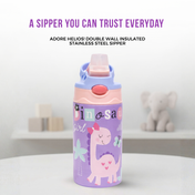 Adore Helios! Double Wall Insulated Stainless Steel Sipper 350ml- Purple Dino
