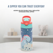 Adore Helios! Double Wall Insulated Stainless Steel Sipper 350ml- Blue Sky Dino