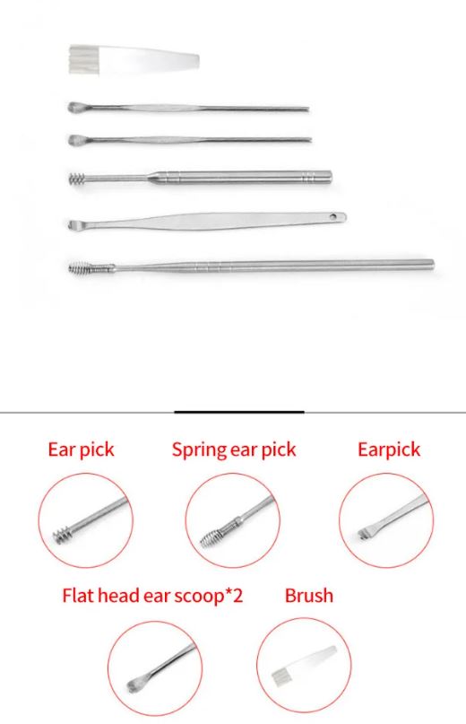 Adore TOMAHAWK! 6pc Stainless steel Ear wax cleaning Kit with Storage Case- Pack of 2