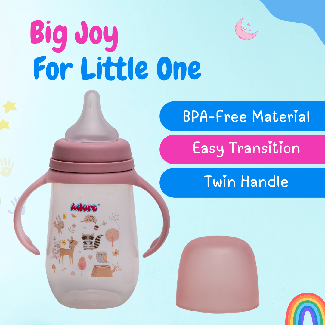 Adore Magnum Opus 4 Stage Wide Neck Feeding Bottle with Twin Handle- Pink