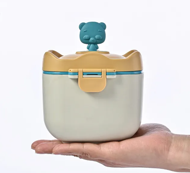 Adore 3D Teddy Junior Milk Powder Container with Leveler and Scoop 400 ml - Cream