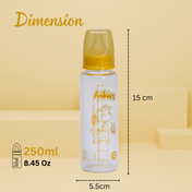 Adore Glaze Senior 2 Stage Glass Feeding Bottle with Anti- Colic Teat -250ml- Yellow