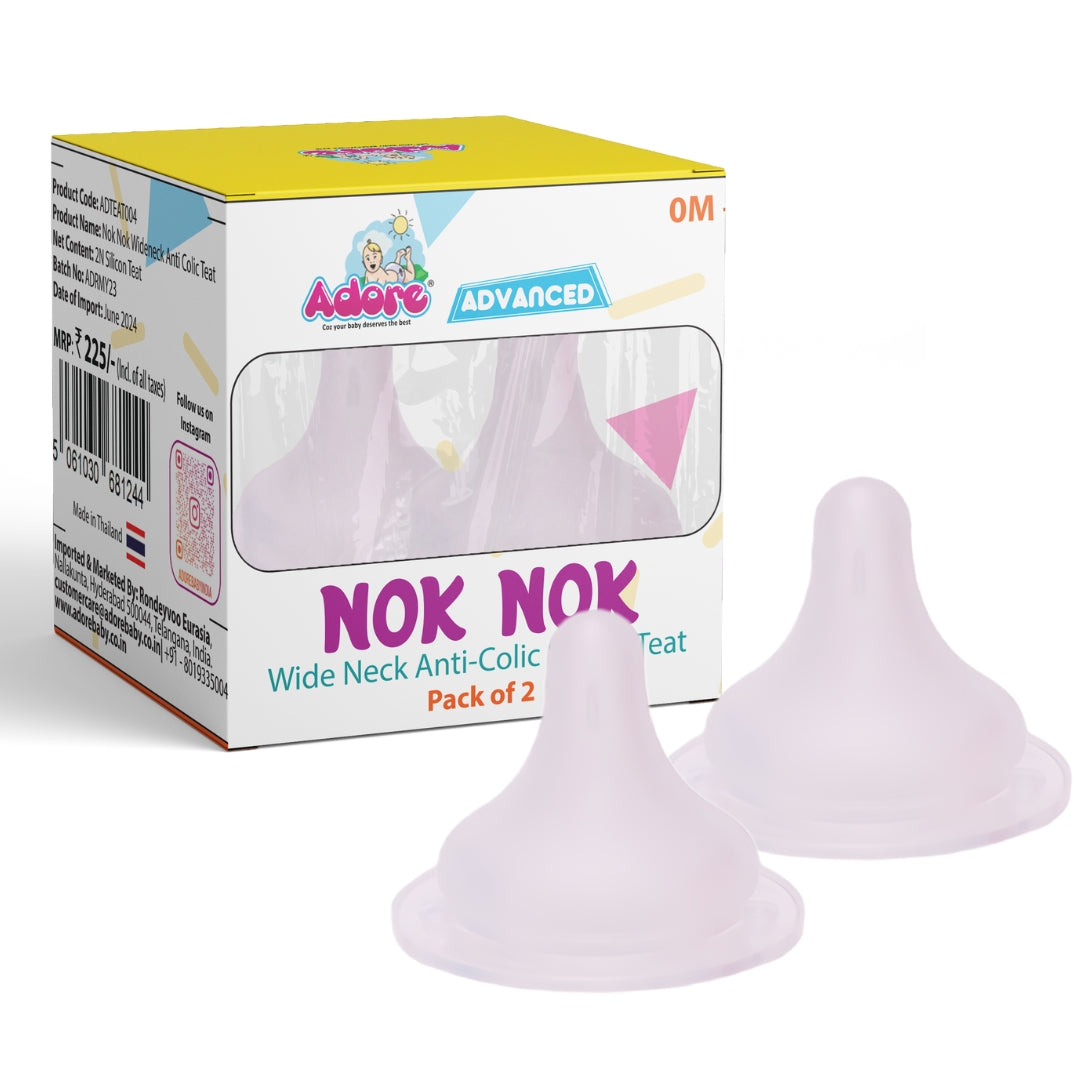 Adore Nok Nok Anti-Colic Wideneck Teat Pack of 2 Nipples - Medium Flow Nipple