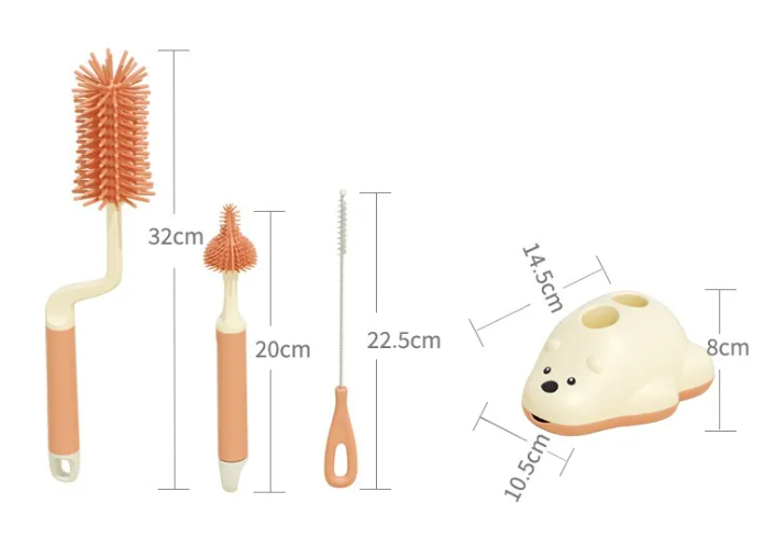 Adore Polar Bear 3 in 1 Bottle Cleaning Brush kit with Drying Stand - Pink