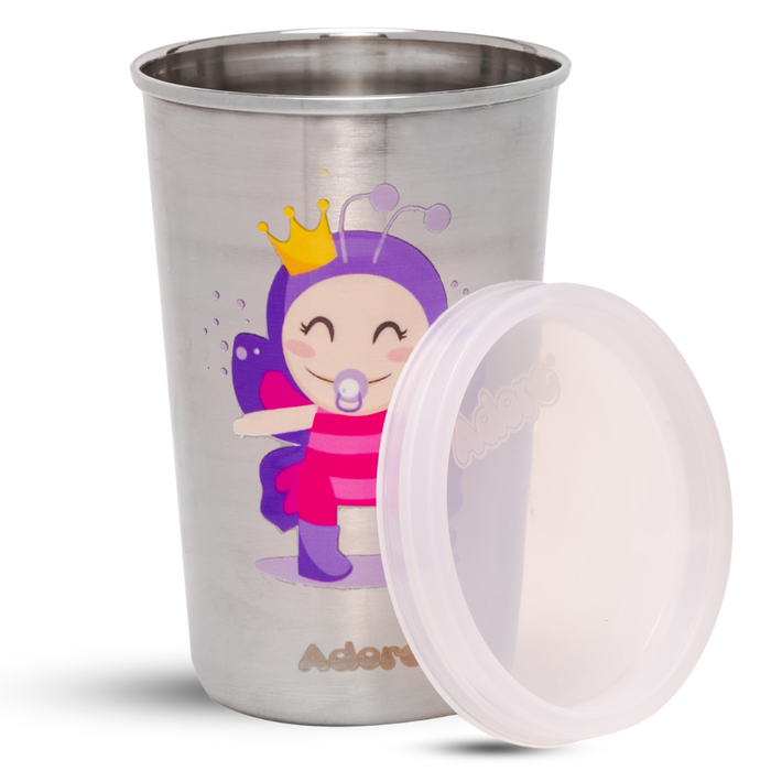 Adore Uno Printed Stainless Steel Tumbler with Spill Proof Lid 300 ml - White and Purple