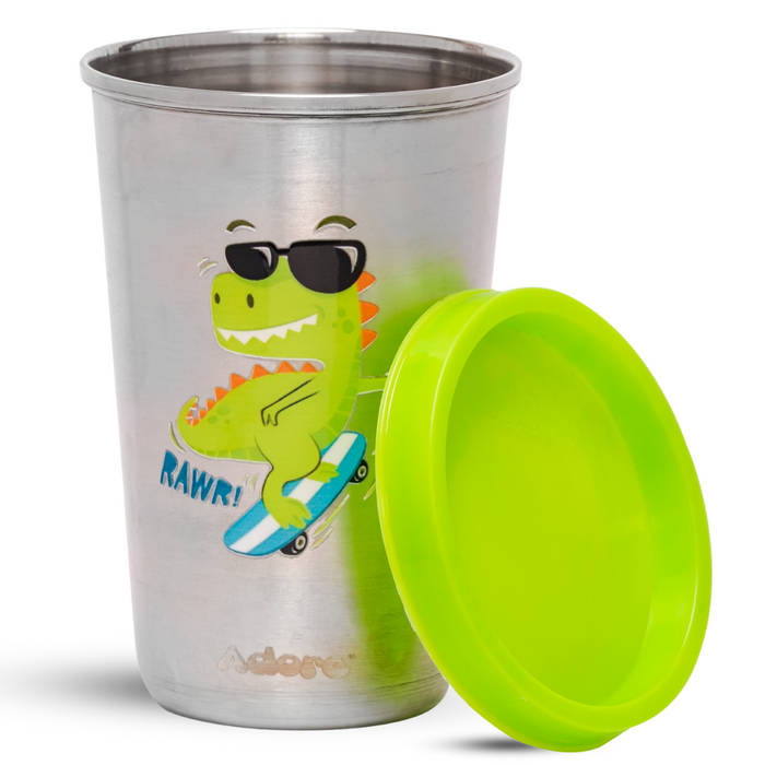 Adore Uno Printed Stainless Steel Tumbler with Spill Proof Lid 300 ml - Green