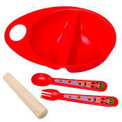 Adore Supper Hero Feeding Bowl with Spoon, Fork & Wooden Masher- Red