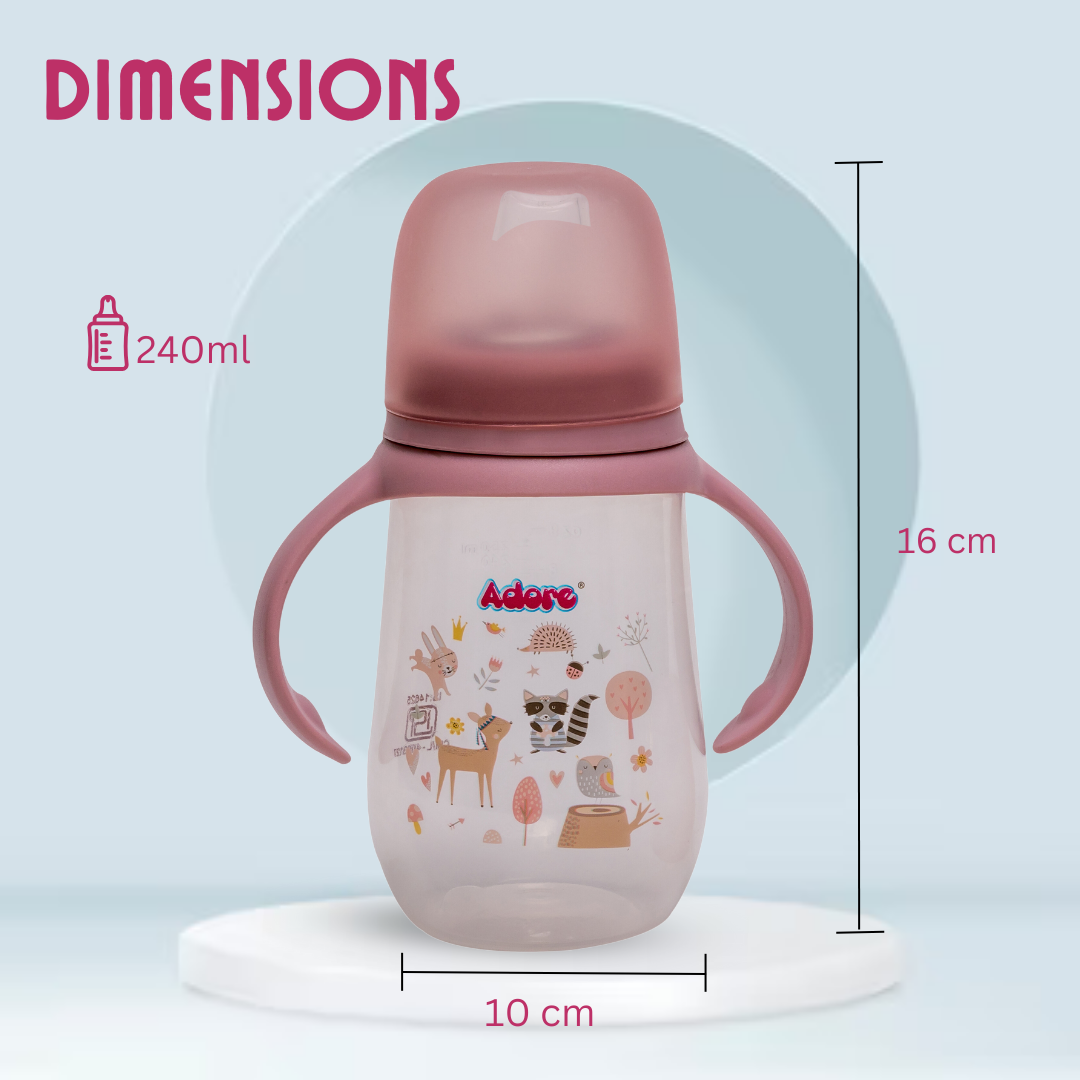 Adore Ireland Wide Neck Soft Spout sipper with Twin Handle-250ml- Pink