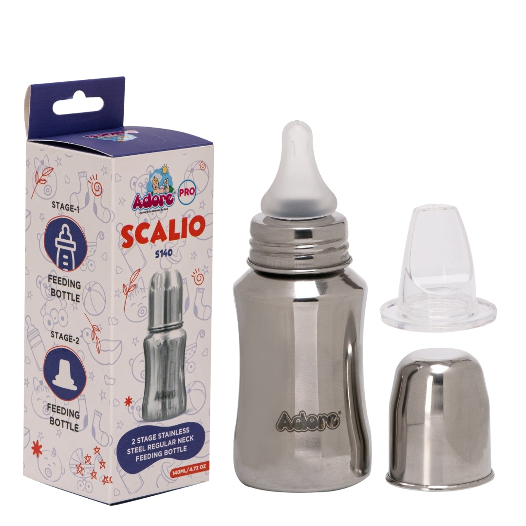 Adore Scalio 2 Stage Stainless Steel Regular Neck Feeding Bottle -140ml