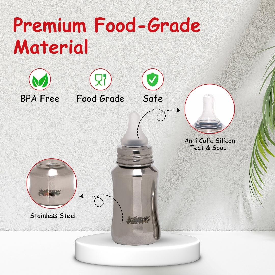 Adore Scalio 2 Stage Stainless Steel Regular Neck Feeding Bottle -140ml