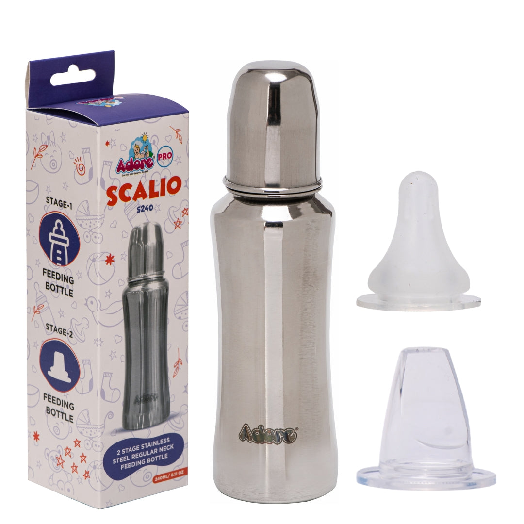 Adore Scalio 2 Stage Stainless Steel Regular Neck Feeding Bottle -240ml