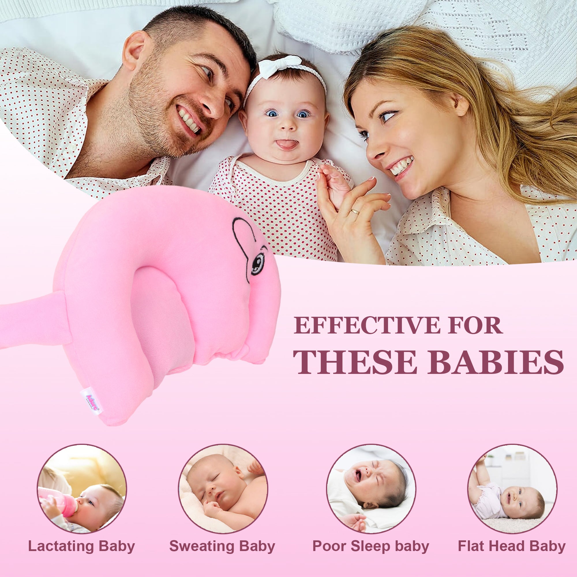 Adore Li'l Elephant- The Neck Shaped Mustard/ Rai Seeds Pillow - Pink